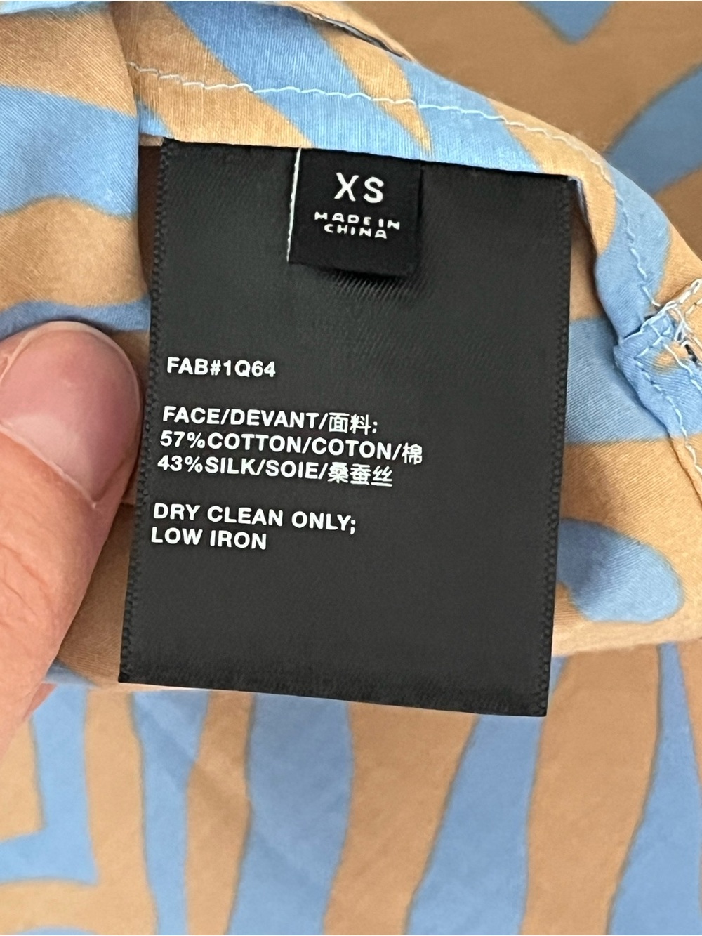 Lafayette 148 New York Ruxton Blue Tan Zebra XS Cotton Silk Blouse Office Chic - Picture 5 of 6